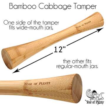 Year of Plenty 12-Inch Bamboo Fermenting Tamper - for Packing Sauerkraut and Other Healthy Fermented Foods into Mason Jars | Also Known as a Sauerkraut Pounder, Vegetable Stomper or Kraut Pounder