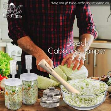 Year of Plenty 12-Inch Bamboo Fermenting Tamper - for Packing Sauerkraut and Other Healthy Fermented Foods into Mason Jars | Also Known as a Sauerkraut Pounder, Vegetable Stomper or Kraut Pounder