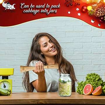 Year of Plenty 12-Inch Bamboo Fermenting Tamper - for Packing Sauerkraut and Other Healthy Fermented Foods into Mason Jars | Also Known as a Sauerkraut Pounder, Vegetable Stomper or Kraut Pounder