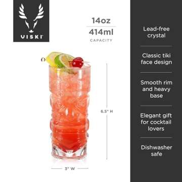 Viski Tropical Tiki Glasses Set - Stylish Cocktail Tumblers