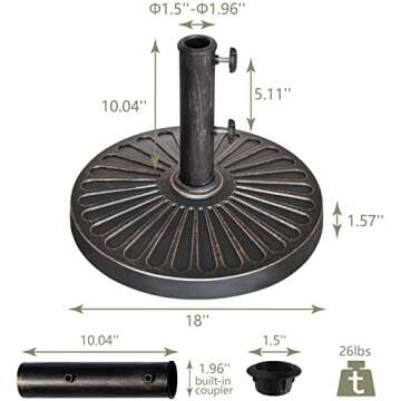 EliteShade USA Heavy Duty Umbrella Base Stand for Outdoor Patios