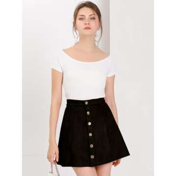 Allegra K Women's Faux Suede Button A-Line High Waisted Christmas Flared Mini Short Skirt