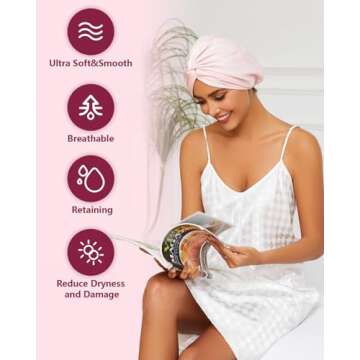 HFRHTGY Adjustable Silk Satin Hair Bonnet for Sleeping, Double Layer Hair Wrap Sleep Cap Turban for Women Men, Curly Straight Long Large Braid Unisex (Royal Pink)