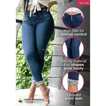 LT.ROSE 1322 Butt Lifting Colombian Jeans Pantalones Colombianos Levanta Cola Deep Blue 7
