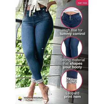 LT.ROSE 1322 Butt Lifting Colombian Jeans Pantalones Colombianos Levanta Cola Deep Blue 7
