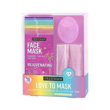 Freeman 14 Piece Love To Mask Variety Pack, Facial Masks For All Skin Types, Hydrate, Detoxify, & Clear Skin, Exfoliating Scrub, Bonus Headband and Skin Buffer, Face Masks Are Cruelty-Free & Vegan