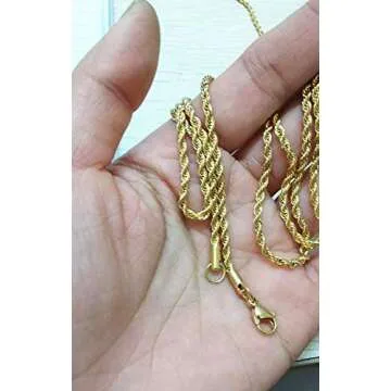 FZTN Jewelry Gold Necklace for Men 2mm Diamond Cut Rope Chain 18K Gold Plated Stainless Steel Link Choker Necklace 18 Inch