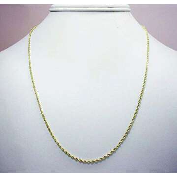 FZTN Jewelry Gold Necklace for Men 2mm Diamond Cut Rope Chain 18K Gold Plated Stainless Steel Link Choker Necklace 18 Inch