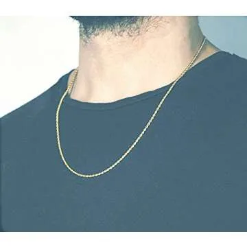 FZTN Jewelry Gold Necklace for Men 2mm Diamond Cut Rope Chain 18K Gold Plated Stainless Steel Link Choker Necklace 18 Inch