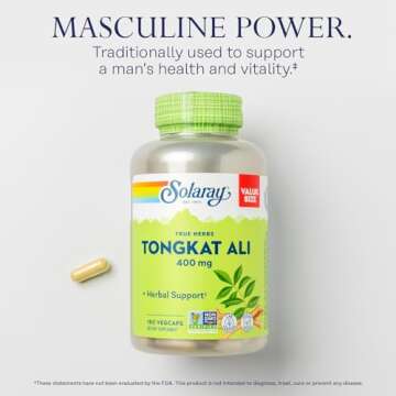 SOLARAY Tongkat Ali 400 mg - Longjack Tongkat Ali for Men - Herbal Support for Men's Health and Vitality - Vegan, Non-GMO, Lab Verified - 180 Servings, 180 VegCaps
