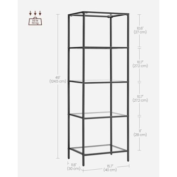 VASAGLE 5-Tier Bookcase Slim Shelf Stylish Storage Unit