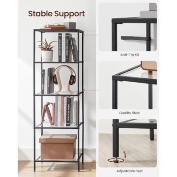 VASAGLE 5-Tier Bookcase Slim Shelf Stylish Storage Unit