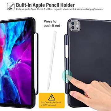 ProCase Smart Case for iPad Pro 12.9 2020 2018 (4th Gen & 3rd Gen) Case with Pencil Holder, Soft Flexible TPU Back Cover Slim Smart Shell Steady Stand Protective Case -Navy