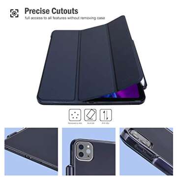 ProCase Smart Case for iPad Pro 12.9 2020 2018 (4th Gen & 3rd Gen) Case with Pencil Holder, Soft Flexible TPU Back Cover Slim Smart Shell Steady Stand Protective Case -Navy