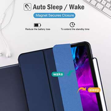 ProCase Smart Case for iPad Pro 12.9 2020 2018 (4th Gen & 3rd Gen) Case with Pencil Holder, Soft Flexible TPU Back Cover Slim Smart Shell Steady Stand Protective Case -Navy
