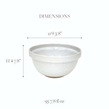 Casafina Ceramic Stoneware 3-Qt Mixing Bowl - Fattoria Collection, White | Microwave & Dishwasher Safe Bakeware | Food Safe Glazing | Restaurant Quality Serveware