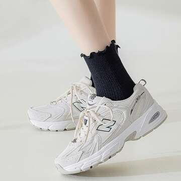 Mcool Mary Women's Ruffle Socks Casual Ankle Cute Socks Knit Cotton Comfy Frilly Black Crew Socks for Women 6 Pack