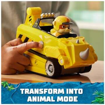 Paw Patrol Jungle Pups, Rubble Rhino Vehicle, Toy Truck with Collectible Action Figure, Kids Toys fo...