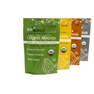 Sunbiotics Gourmet Vegan Probiotic Almond Snacks: 12/1.5 oz Pouches of Cheesy