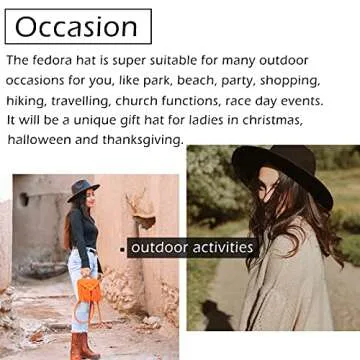 Gossifan Women's Felt Fedora Hat Wide Brim Panama Hats with Tassel-White