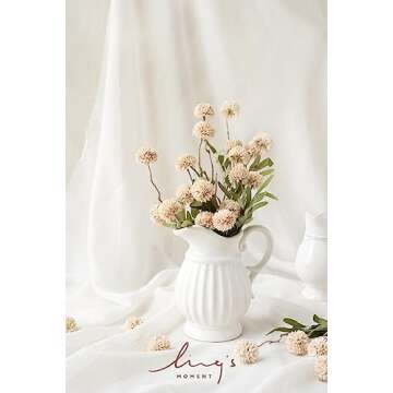 Ling's Moment Pompon Mum Artificial Flower, 5pcs Faux Silk Mini Chrysanth with Stems, Bulk Fake Wedd...