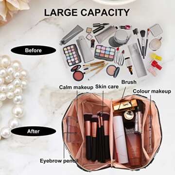 QFDS Large Capacity Travel Makeup Bag,Portable Leather Waterproof Women Travel Organizer,with Handle and Divider Flat Lay Cosmetic Bags (Football Pattern)