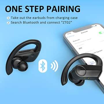 ZZN Wireless Headphones Waterproof IPX5 Sports Headsets Gym Running Bluetooth Sweatproof Earphones Noise Canceling Comfortable 20 Hours Battery ZT02 Charging Case Earbuds