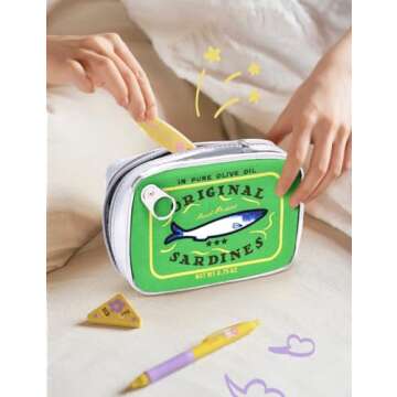 Cessfle Canned Sardines Makeup Bag, Funny Sardine Tin Fish Cosmetic Bag, Creative Cute Makeup Bag Ka...