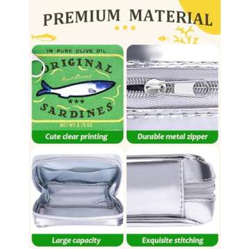 Cessfle Canned Sardines Makeup Bag, Funny Sardine Tin Fish Cosmetic Bag, Creative Cute Makeup Bag Kawaii Pencil Case Pouch, Coquette Make up Pouch for Women