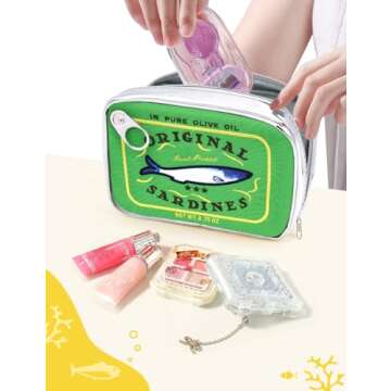 Cessfle Canned Sardines Makeup Bag, Funny Sardine Tin Fish Cosmetic Bag, Creative Cute Makeup Bag Kawaii Pencil Case Pouch, Coquette Make up Pouch for Women