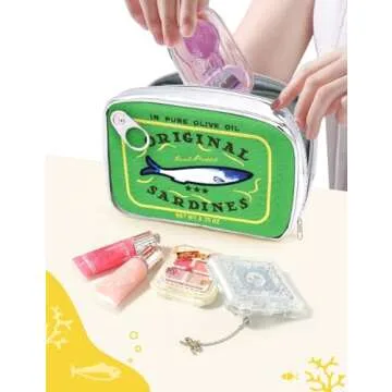 Cessfle Canned Sardines Makeup Bag, Funny Sardine Tin Fish Cosmetic Bag, Creative Cute Makeup Bag Kawaii Pencil Case Pouch, Coquette Make up Pouch for Women