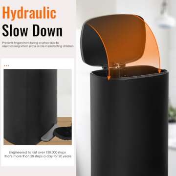 FDW Kitchen Trash Can with Lid for Office Bedroom Bathroom Step Trash Bin Fingerprint-Proof Garbage ...