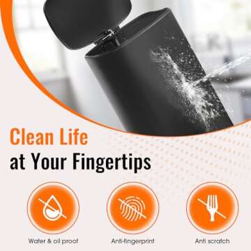 FDW Kitchen Trash Can with Lid for Office Bedroom Bathroom Step Trash Bin Fingerprint-Proof Garbage Bin Brushed Stainless Steel 13 Gallon (Black)