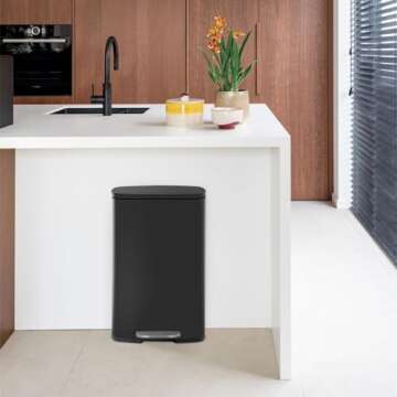 FDW Kitchen Trash Can with Lid for Office Bedroom Bathroom Step Trash Bin Fingerprint-Proof Garbage Bin Brushed Stainless Steel 13 Gallon (Black)