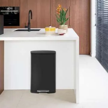 FDW Kitchen Trash Can with Lid for Office Bedroom Bathroom Step Trash Bin Fingerprint-Proof Garbage Bin Brushed Stainless Steel 13 Gallon (Black)