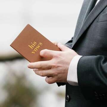 Pretty Robes Premium Leather Vow Books His and Hers Booklet - Wedding Stuff & Essentials for Bride and Groom - Ideal Gift, Must - Have Wedding Planning Books - Keepsafe Set of 2 (Brown/White)