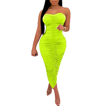 BEAGIMEG Strapless Bodycon Maxi Dress in Fluogreen