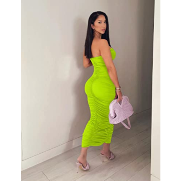BEAGIMEG Strapless Bodycon Maxi Dress in Fluogreen