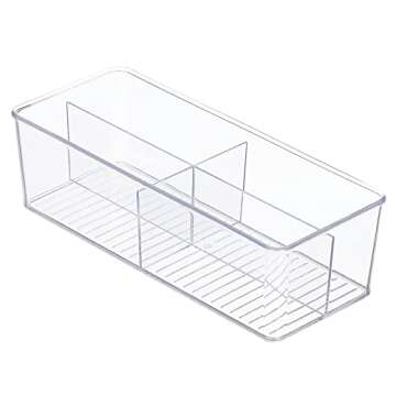 mDesign Plastic Kitchen Cabinet Storage Organizer Bin Box - 4 Divided Sections for Pantry Shelves, Countertops, Island, or Cupboard - Holds Snacks, Tea Bags, Spices, Sauces, Ligne Collection, Clear