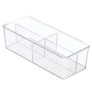 mDesign Plastic Kitchen Cabinet Storage Organizer Bin Box - 4 Divided Sections for Pantry Shelves, Countertops, Island, or Cupboard - Holds Snacks, Tea Bags, Spices, Sauces, Ligne Collection, Clear