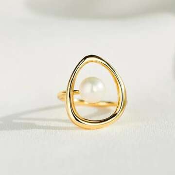 FUNYCHEN Pearl Ring for Women Sterling Silver Pearl Ring Gold Valentine's Day Gifts Graduation and M...