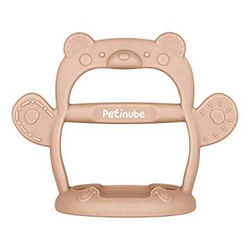 PETINUBE Baby Wrist Silicone Teether Soothing Pacifier for Infants 3+ Months Babies Pack of 1 Made in Korea Anti-Dropping (Bear-Cozy Beige)