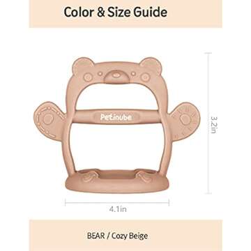 PETINUBE Baby Wrist Silicone Teether Soothing Pacifier for Infants 3+ Months Babies Pack of 1 Made in Korea Anti-Dropping (Bear-Cozy Beige)