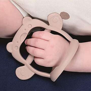 PETINUBE Baby Wrist Silicone Teether Soothing Pacifier for Infants 3+ Months Babies Pack of 1 Made in Korea Anti-Dropping (Bear-Cozy Beige)