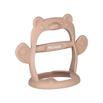 PETINUBE Baby Wrist Silicone Teether Soothing Pacifier for Infants 3+ Months Babies Pack of 1 Made in Korea Anti-Dropping (Bear-Cozy Beige)