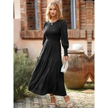 PRETTYGARDEN Women 2024 Puff Sleeve Maxi Dress