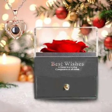 Mothers Day Mom Gifts for Mom from Daughter Son, Preserved Rose with I Love You Necklace, Eternal Fl...