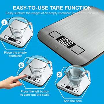 Vont 'Milo' Kitchen Scale, Food Scale, Digital & Mechanical Scale with Beautiful LCD Screen, 6 Measurement Units, Gram Scale Used for Weight Loss, Baking, Cooking, 304 Food Grade Stainless Steel
