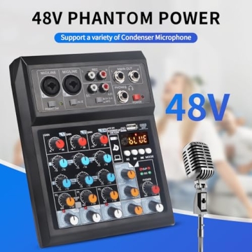 ALPOWL 4 Channel Audio Mixer with Bluetooth & USB Connectivity - Perfect for DJs and Musicians