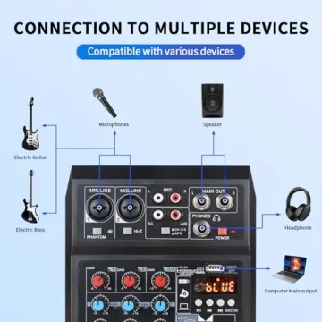 ALPOWL 4 Channel Bluetooth Audio Mixer for DJs